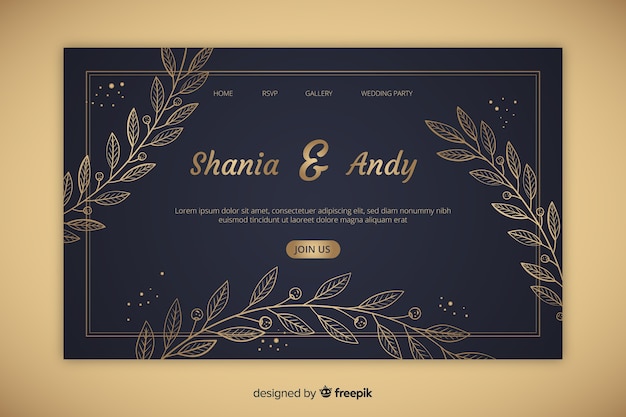 Golden elegant wedding landing page