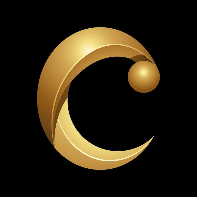 Golden Embossed Letter C with Pompom Hat on a Black Background