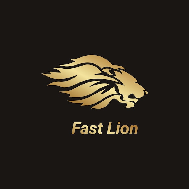 Golden Fast lion logo on black background