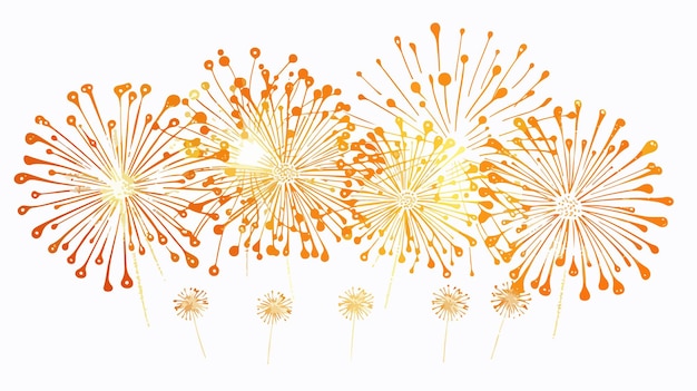 Golden Fireworks Flat Vector Isolated on White Background