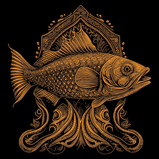 A golden fish illustration shimmers with beauty, its scales catching the light