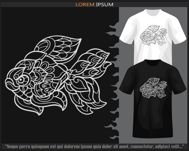 Golden fish mandala arts isolated on black and white t shirt