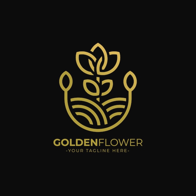 Golden floral line art logo template