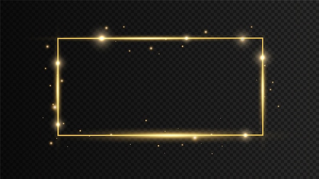 Golden frame with lights effects on black transparent background