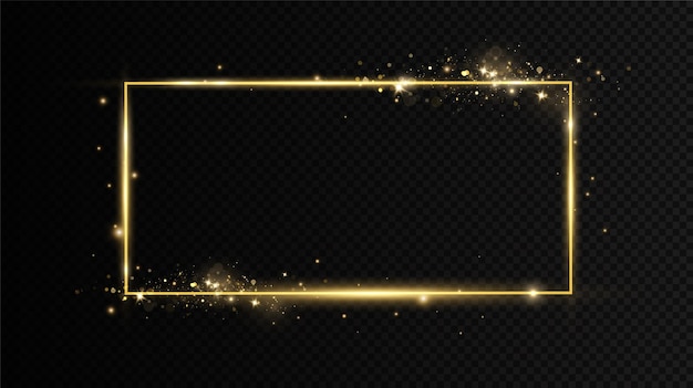 Golden frame with lights effects on black transparent background