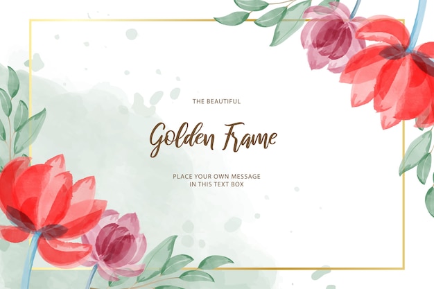 Golden frame with minimalist floral design template