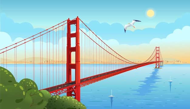 Golden Gate Bridge across the strait. San Francisco.  illustration