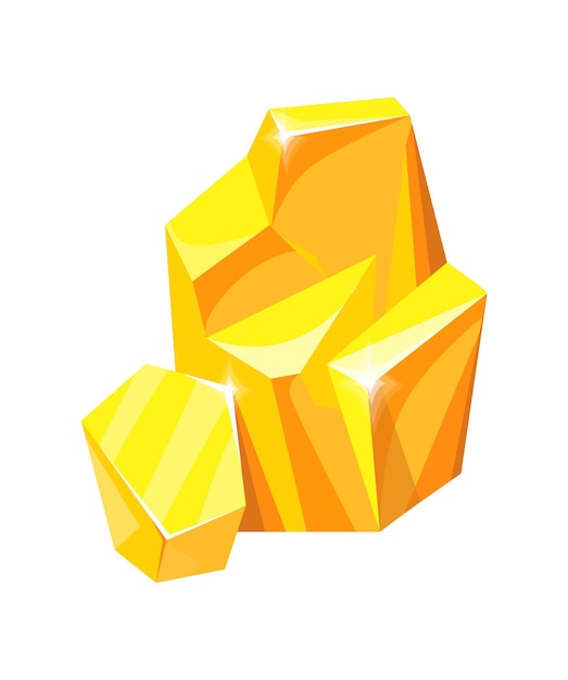 Golden gem. Rare collection gold mine nuggets, stones and rocks, cartoon vector icon