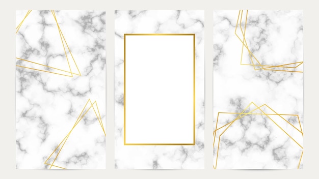 Golden geometric frames on marble texture