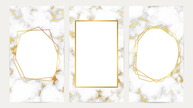 Golden geometric frames on marble texture