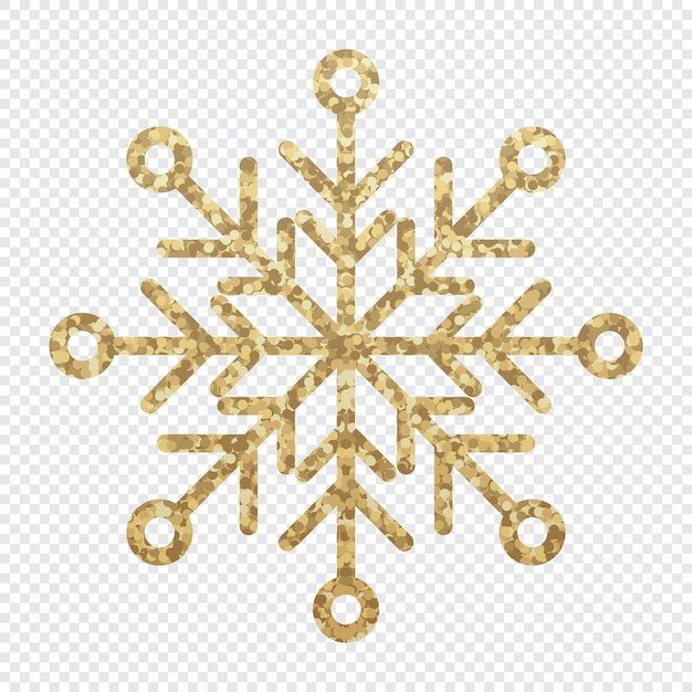 Golden glitter covered snowflake Snowflake made of golden glitter Gold glitter texture snowflake Vector illustration