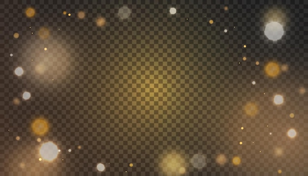 Golden glitter of light Defocused particles Isolated on black Overlay Vector 10 eps