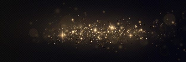 Golden glitter.Light effect.Glittering particles background. Gold dust on a transparent background