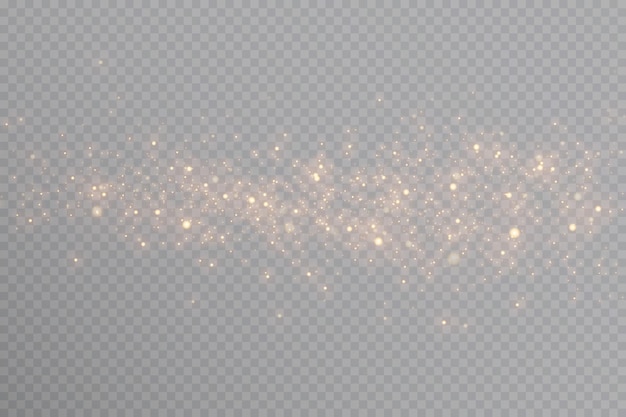 Golden glitter.Light effect.Glittering particles background. Gold dust on a transparent background