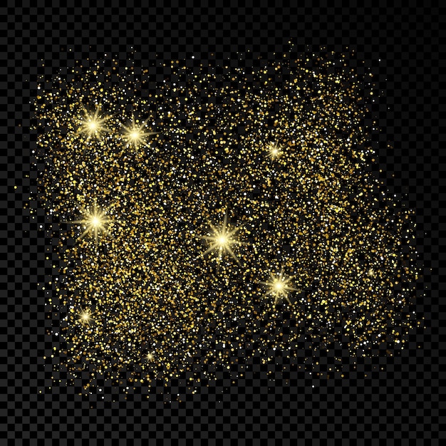 Golden glittering backdrop on a dark transparent background. Background with gold glitter effect and empty space for your text.  Vector illustration