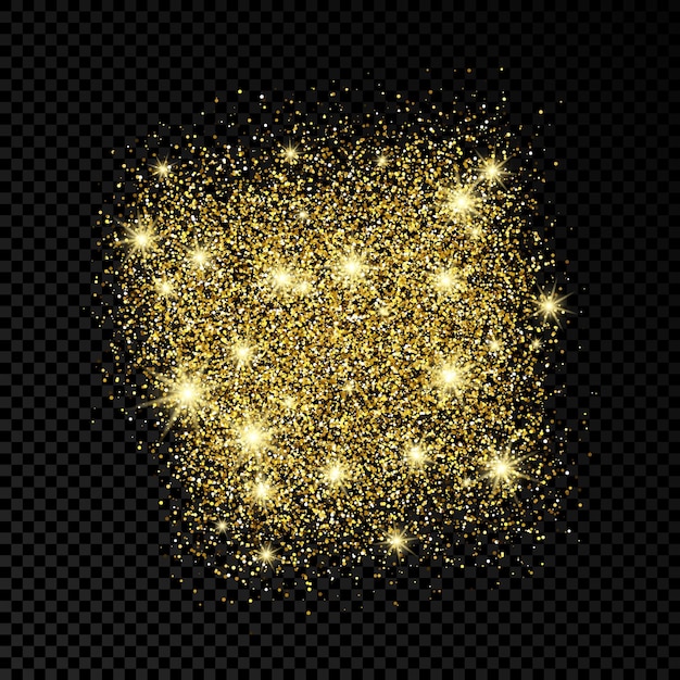 Golden glittering backdrop on a dark transparent background. Background with gold glitter effect and empty space for your text.  Vector illustration