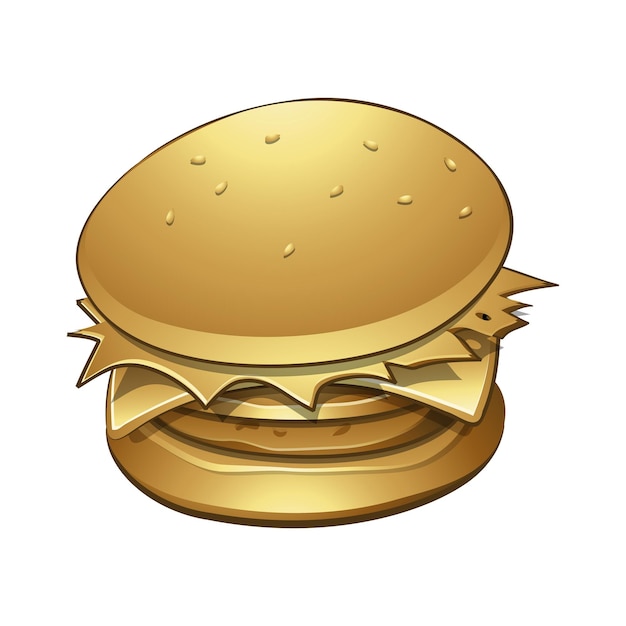 Golden Glossy Burger on a White Background