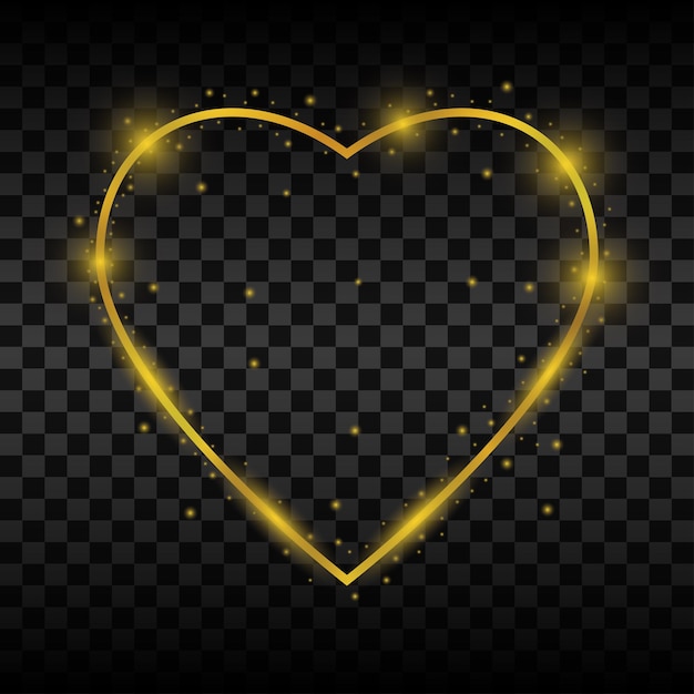 Golden glowing heart frame with sparkles and light effects