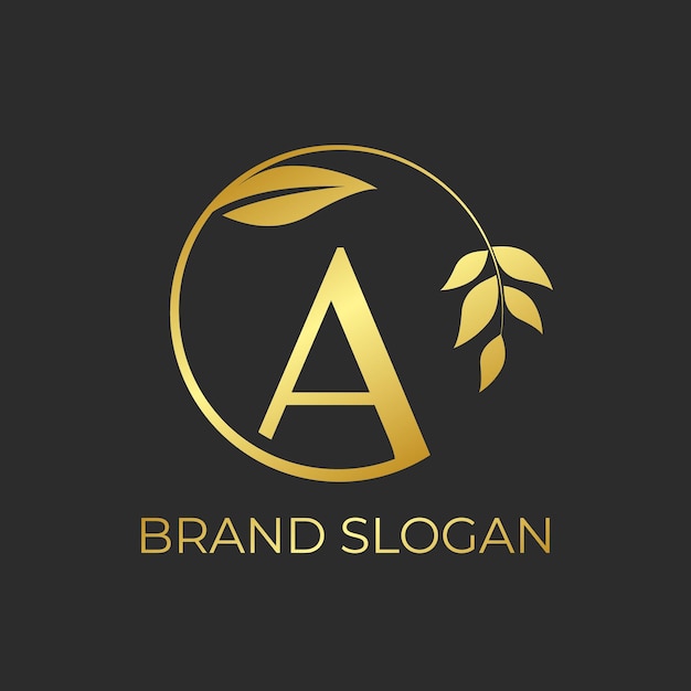 Golden gradient luxury letter A logo brand slogan botanical leaf frame floral logo