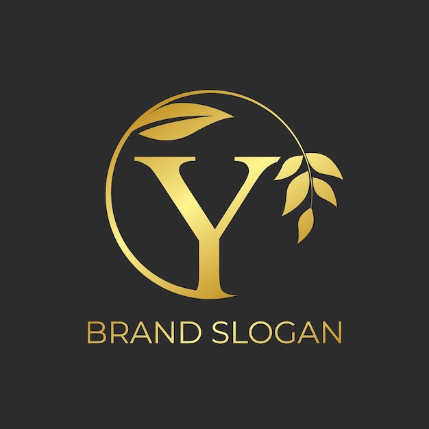 Golden gradient luxury letter Y logo brand slogan botanical leaf frame floral logo