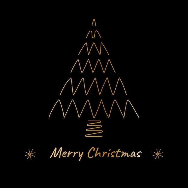 Vector golden hand drawn christmas tree merry christmas and happy new year corporate holiday card