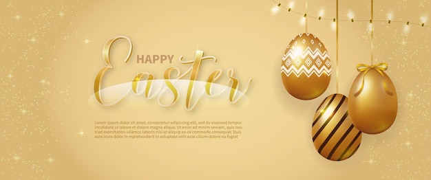 Golden happy easter egg banner