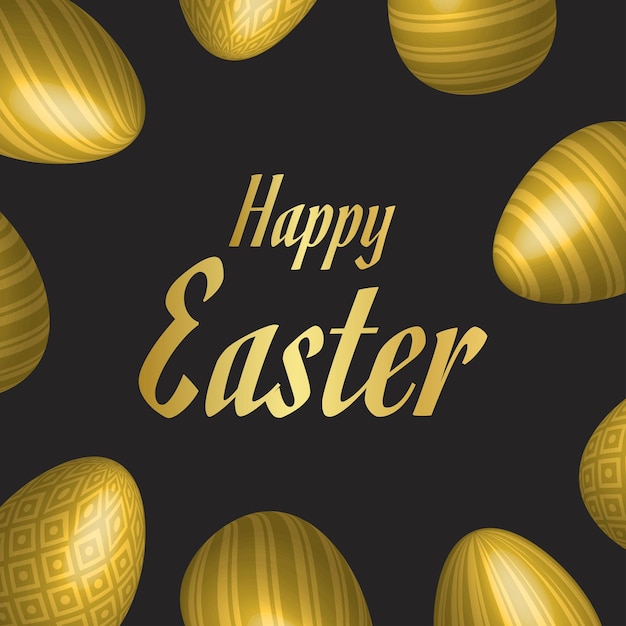 Golden Happy Easter Frame Template with Eggs Symbol Happy Easter Day Vector Illustration