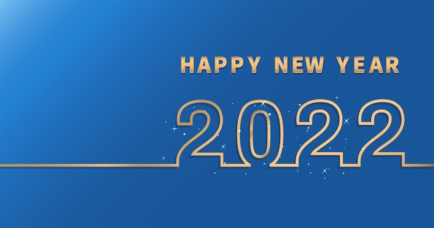 Vector golden happy new year 2022 with glitter on blue background