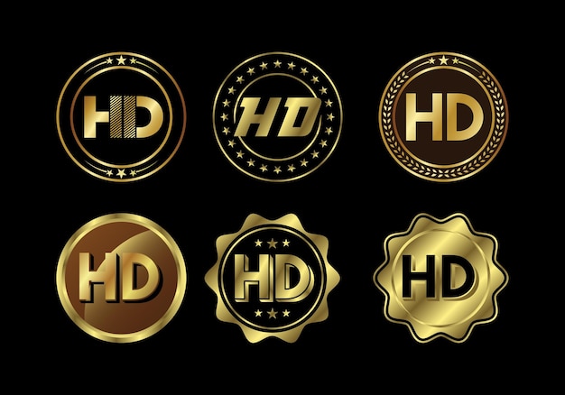 Golden HD Video Resolution Icon Logo High Definition TV Game Screen monitor display Label