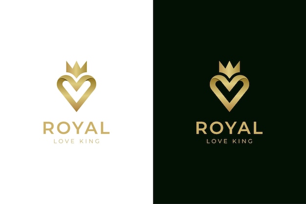 Golden heart crown logo icon design for love royal brand beauty queen symbol design element