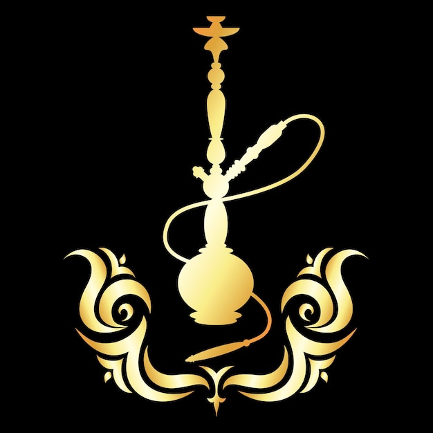 Golden hookah with unique ornament banner Design for lounge cafe and hookah smoking