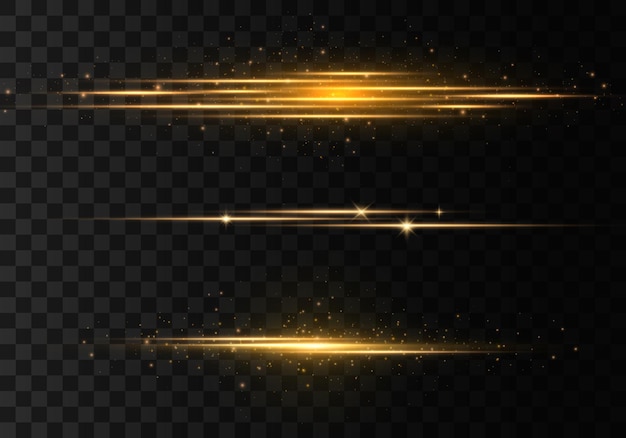 golden horizontal lens flares set, laser beams