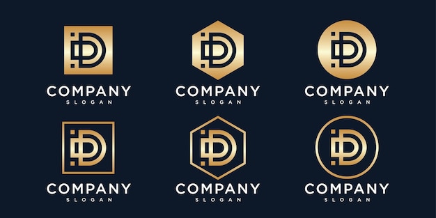 golden inital letter d logo design template