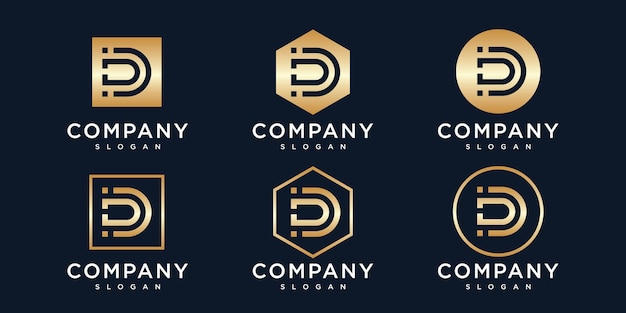 golden inital letter d logo design template