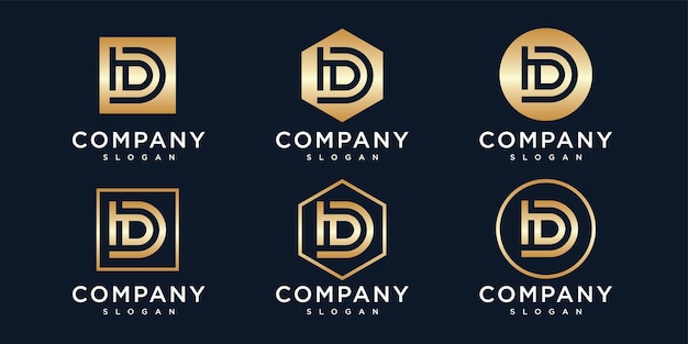 golden inital letter d logo design template