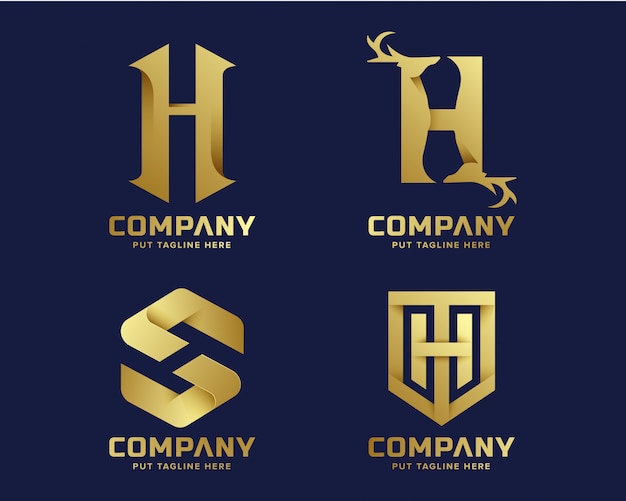 golden inital letter H logo collection