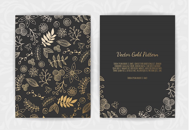 Golden invitation with floral elements.