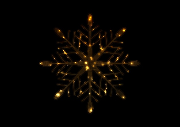 Golden iridescent flickering snowflake Christmas vector background