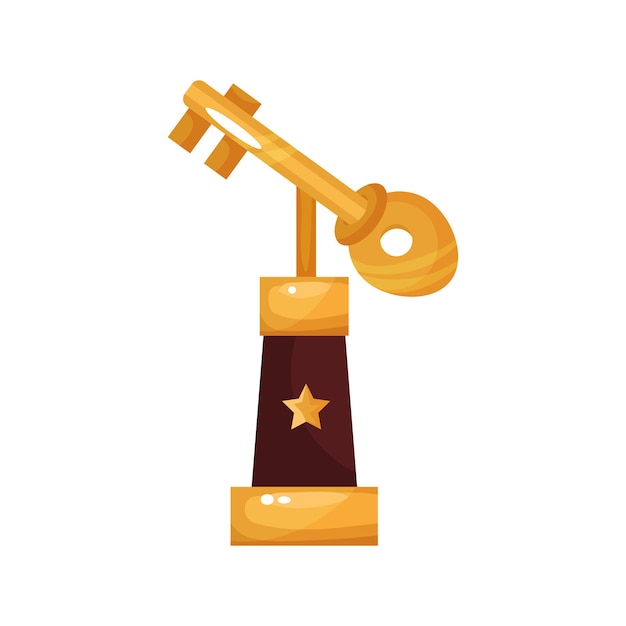 Golden key award, trophy statuette cartoon vector Illustration on a white background