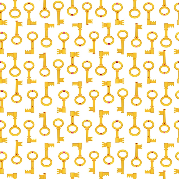 Golden key medieval antique seamless pattern in cartoon style