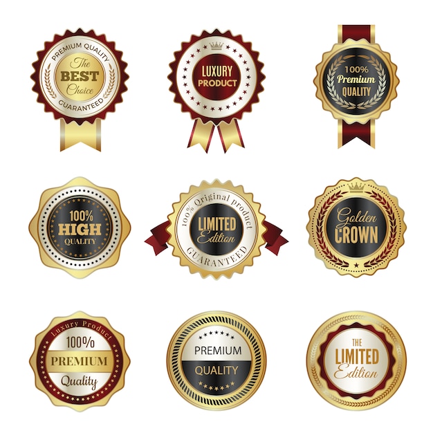 Golden labels badges. Premium service crown luxury best choice stamp templates 