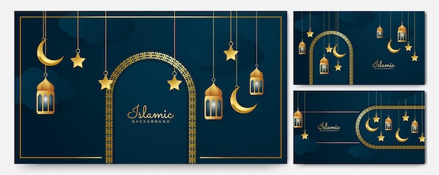 Golden lantern arabic dark blue Islamic design background