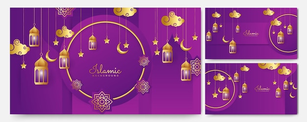 Golden lantern arabic purple Islamic design background