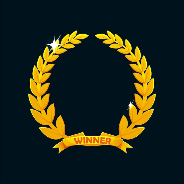 Golden laurel wreath award with red ribbon Isolated icon for game ui assets