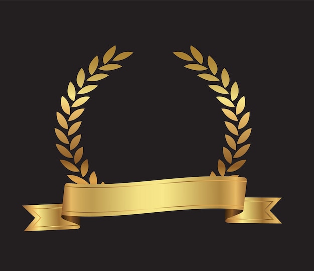 Golden laurel wreath and ribbon.