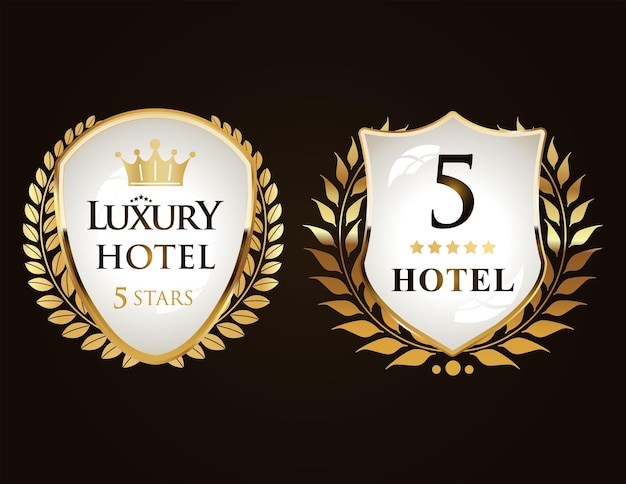 Golden laurel wreath set five stars hotel badges collection