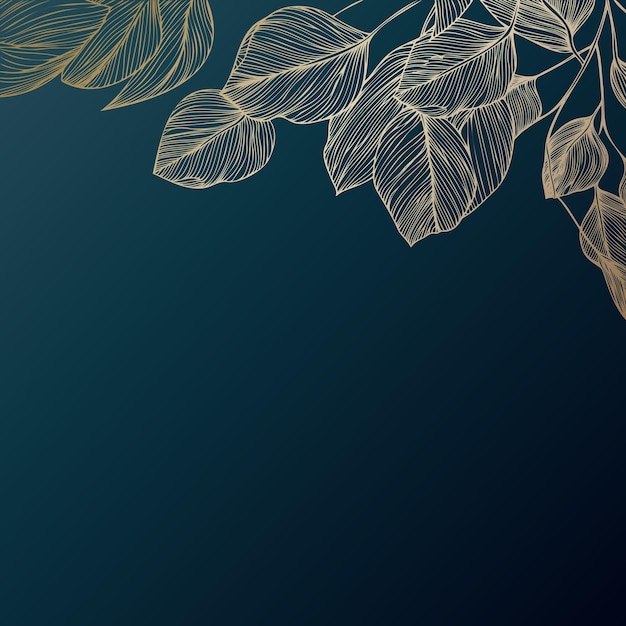 Vector golden leaves on dark blue background linear elegance