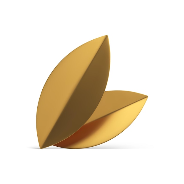 Golden leaves folded metallic premium leaf ecology decor for floristic composition 3d icon vector