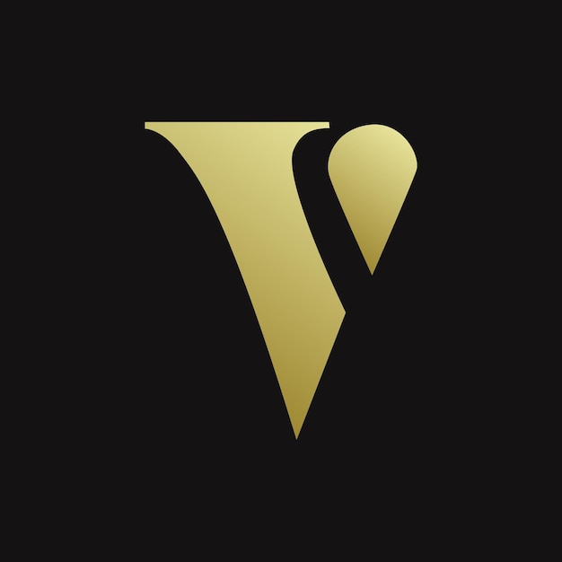 Golden letter V logo on a black background