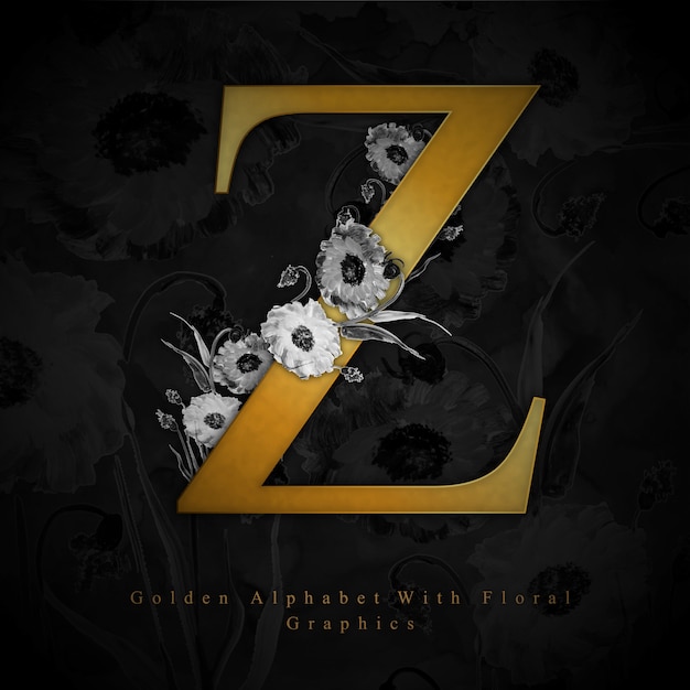 Golden Letter Z Watercolor Floral Background